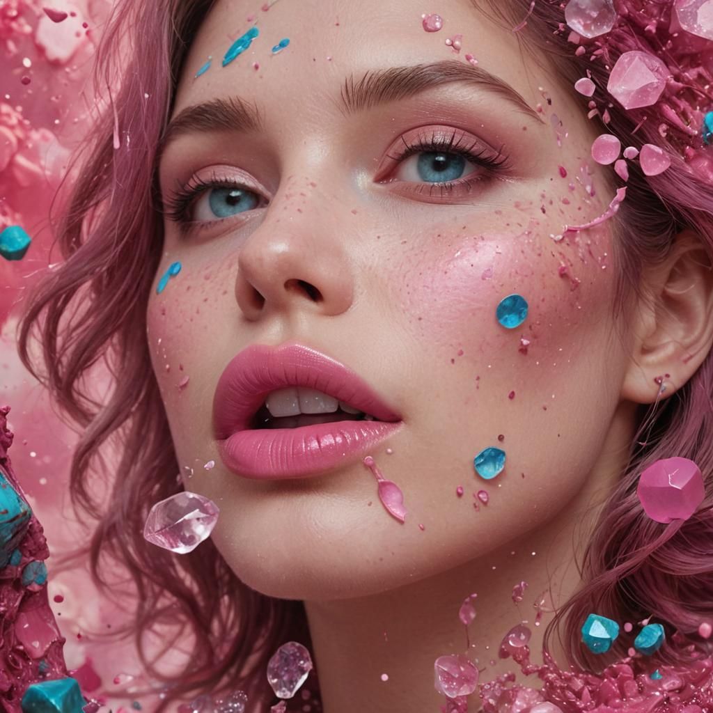 Pink Lips and Gemstone in Fantasy Art Style