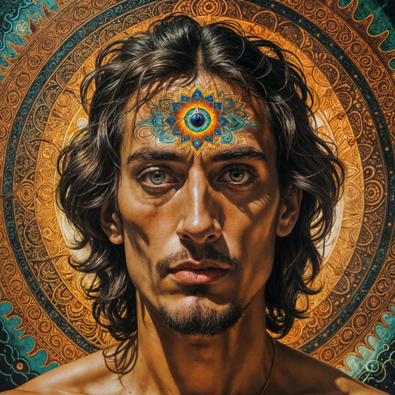 Mystical Portrait with Shimmering Mandalas