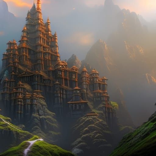 Hyperrealistic Castle Inside Mountain Concept Art