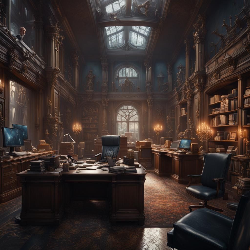 Claustrophobic Cramped Office: Detailed Matte Painting