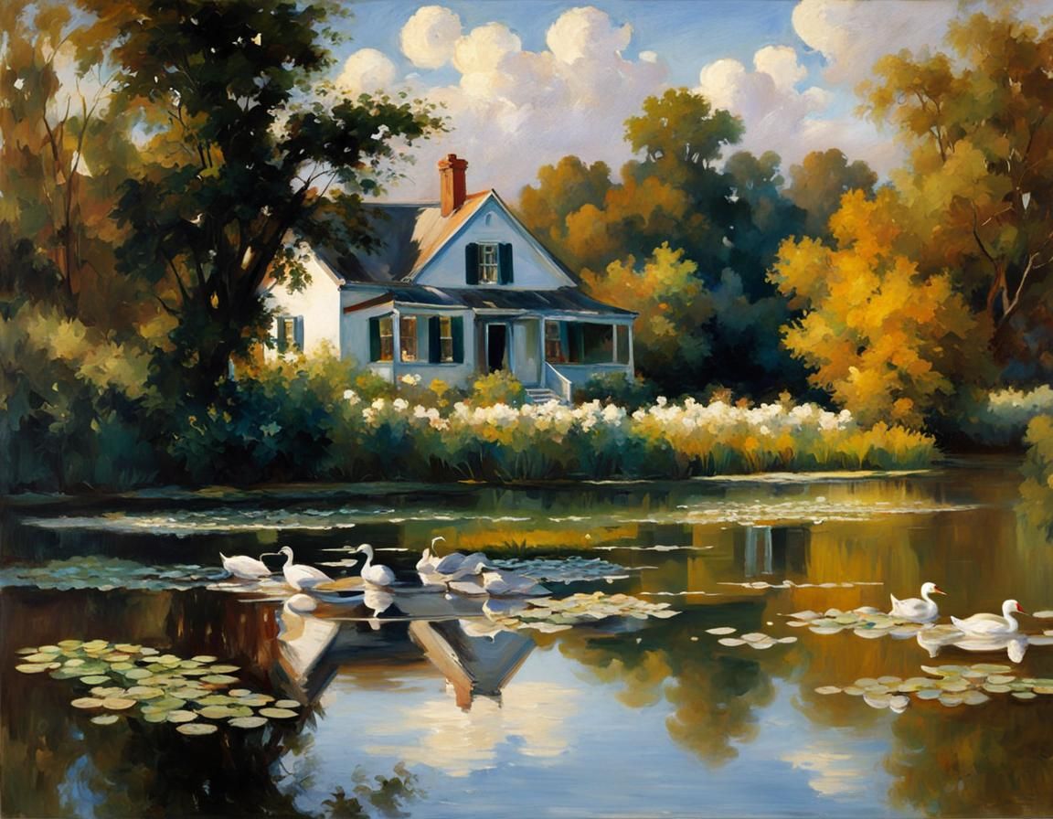 Picturesque Lake Scene with Ducks at Dawn