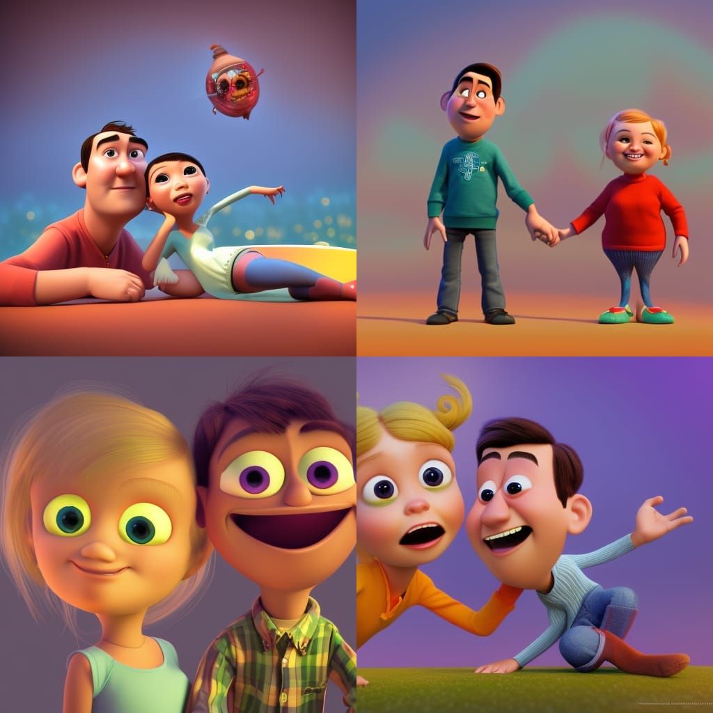 Loving Couple in Pixar-Inspired 3D Digital Art