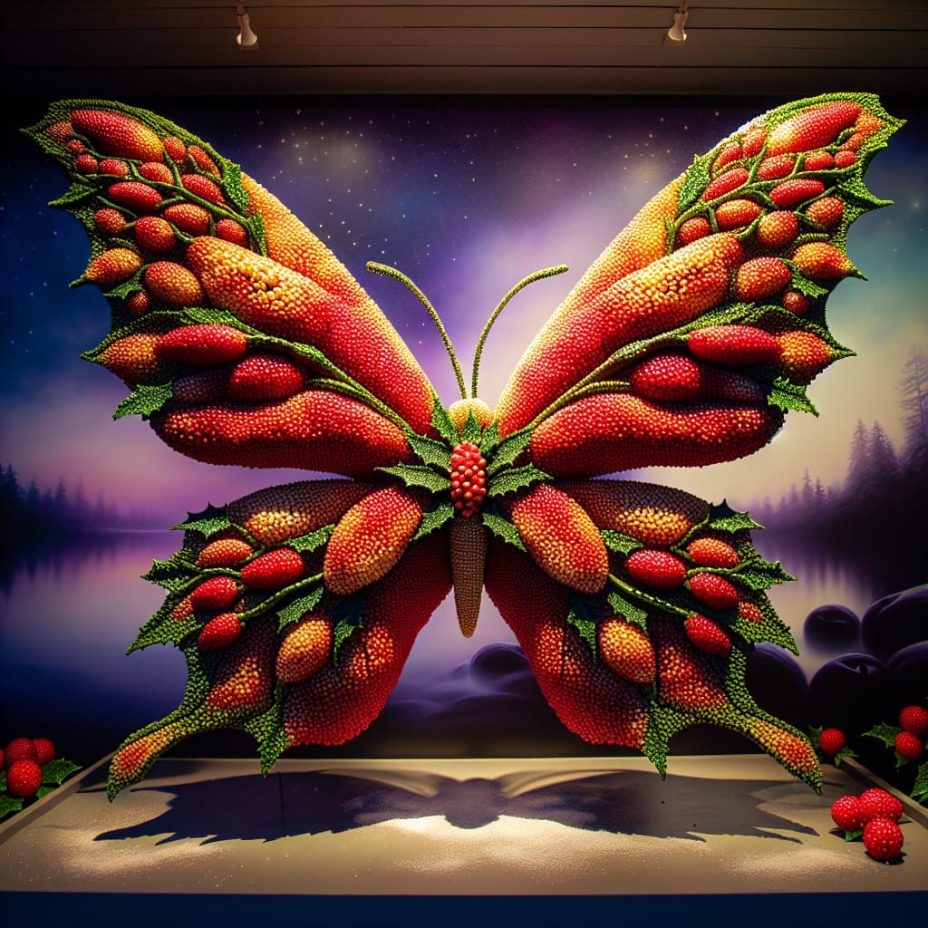 Holly Berry Butterfly Adorned Night Sky