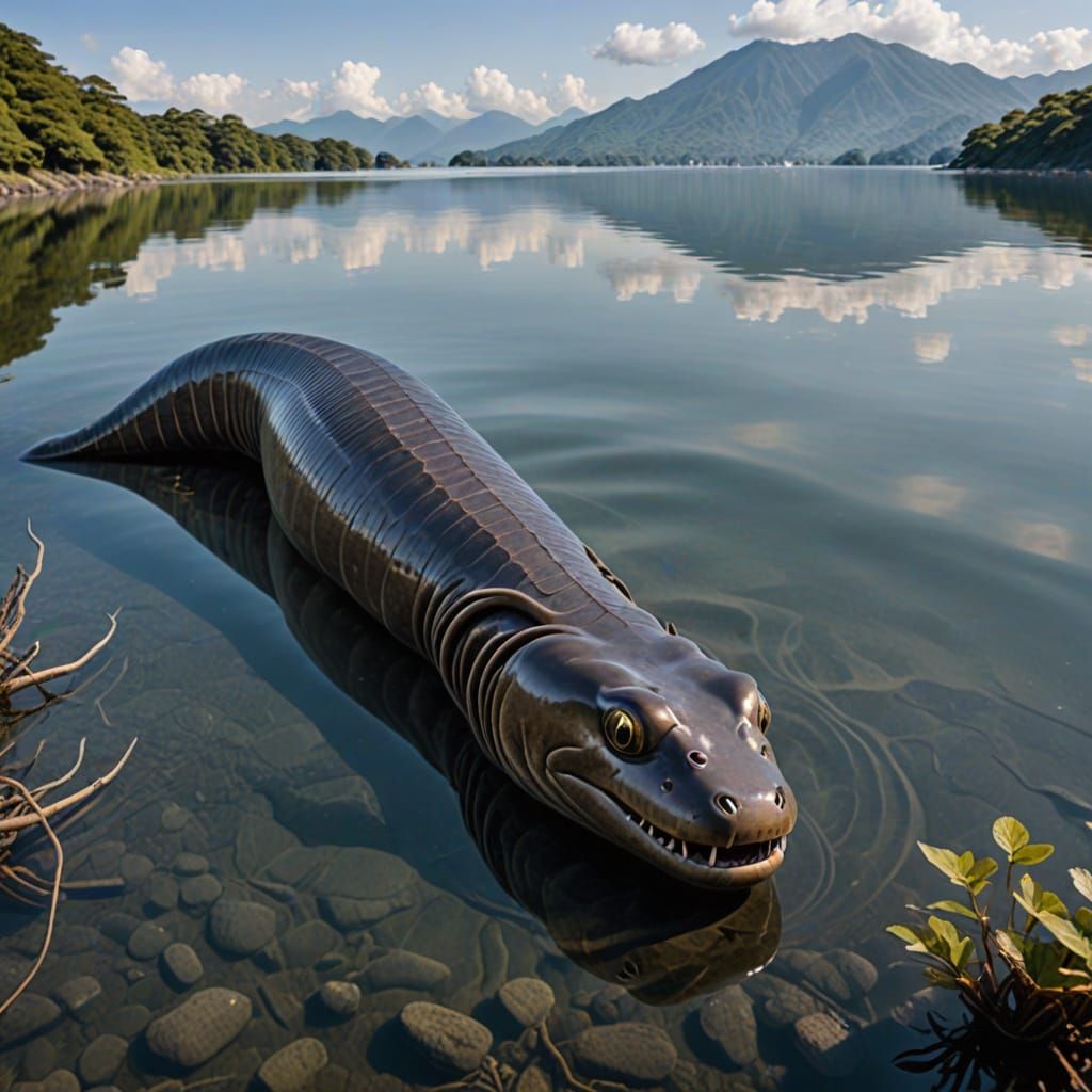 Giant Eel-like Creature in Japanese Lake