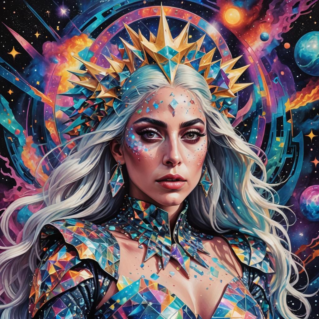 Lady Gaga in Holographic Astral Illustration