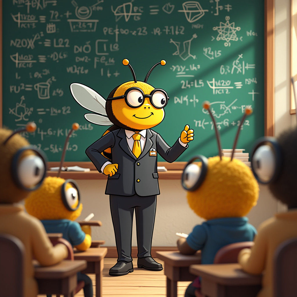 A Bespectacled Bee Teacher Teaches Insect Pupils in Vibrant...