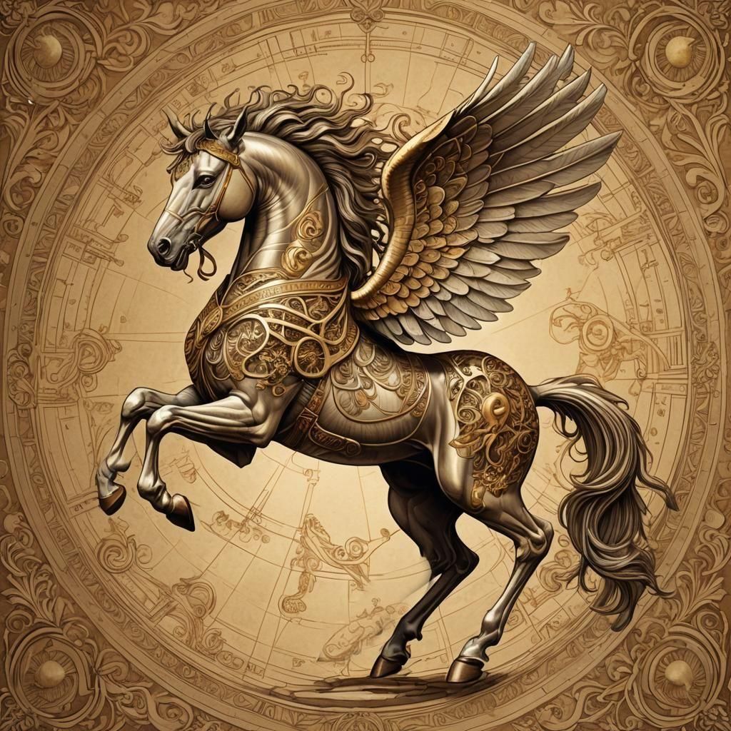 Pegasus Anatomy Diagram Inspired by Da Vinci