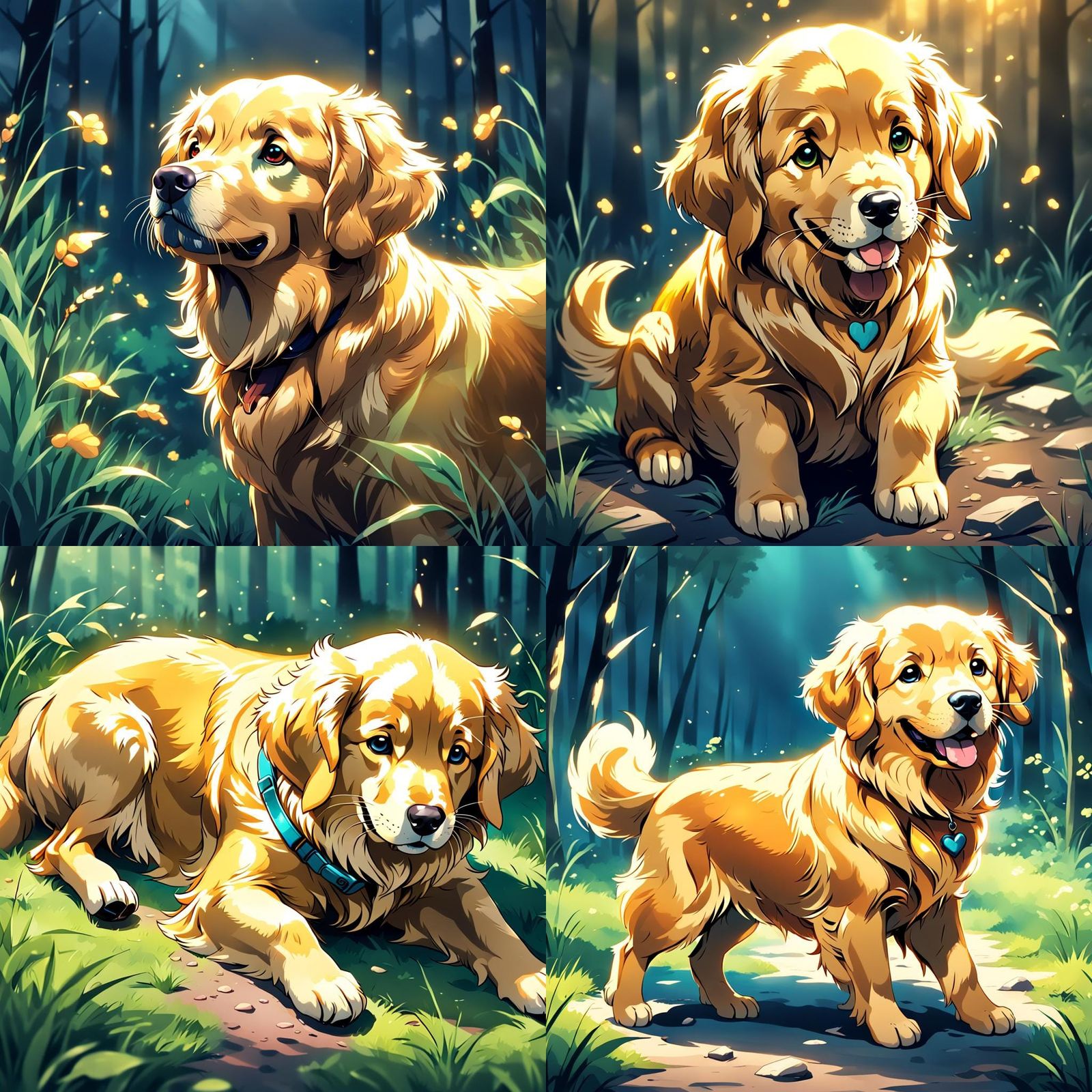 Cute Golden Retriever in Anime Cel-Shaded Style