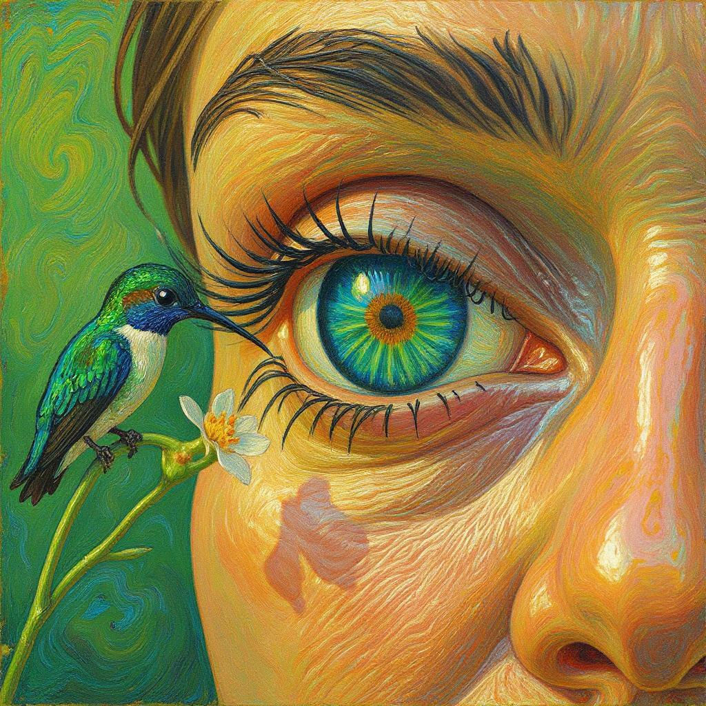 Eye with Hummingbird in Soft Natural Light
