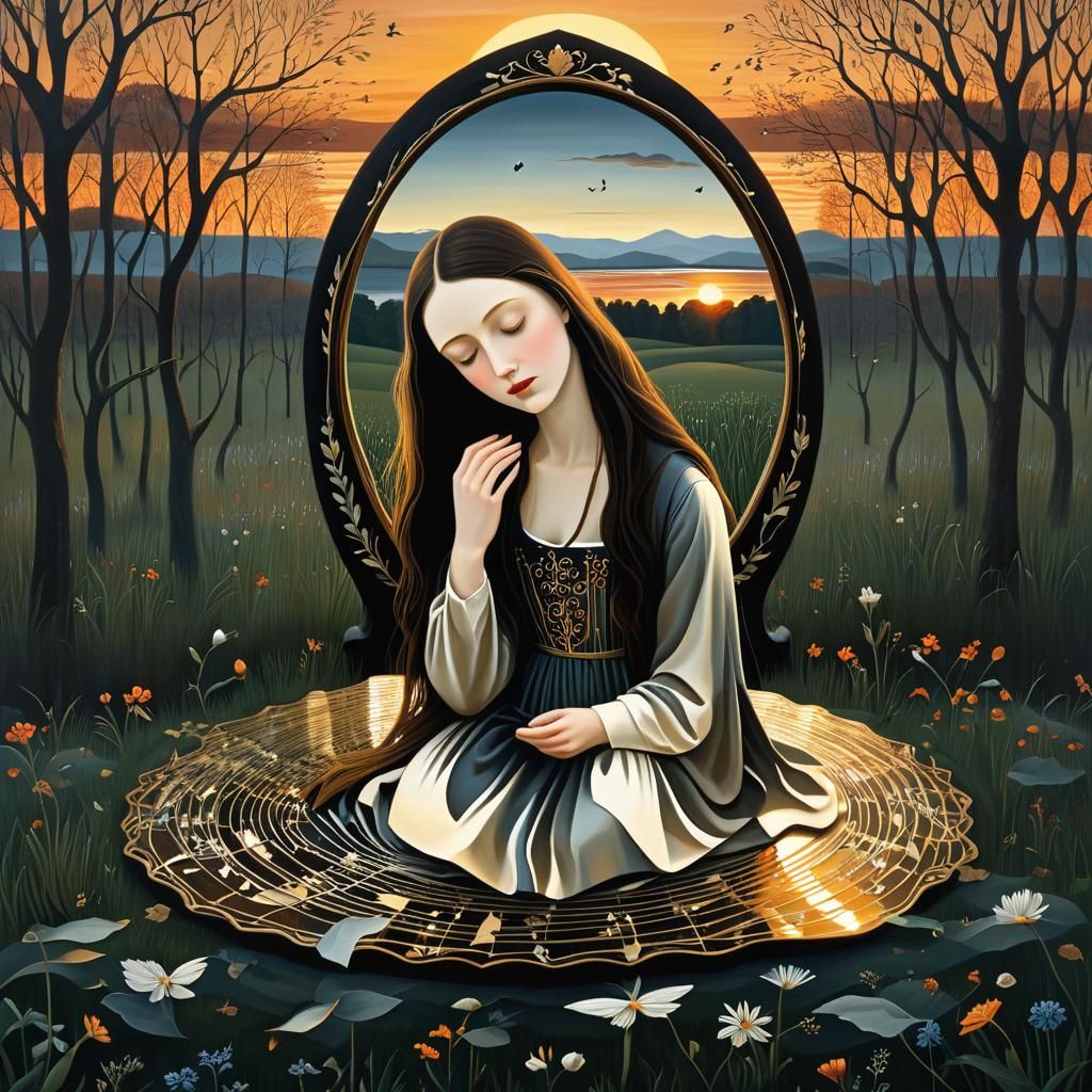 Surreal Woman at Sunset: A Digital Bio Art Piece