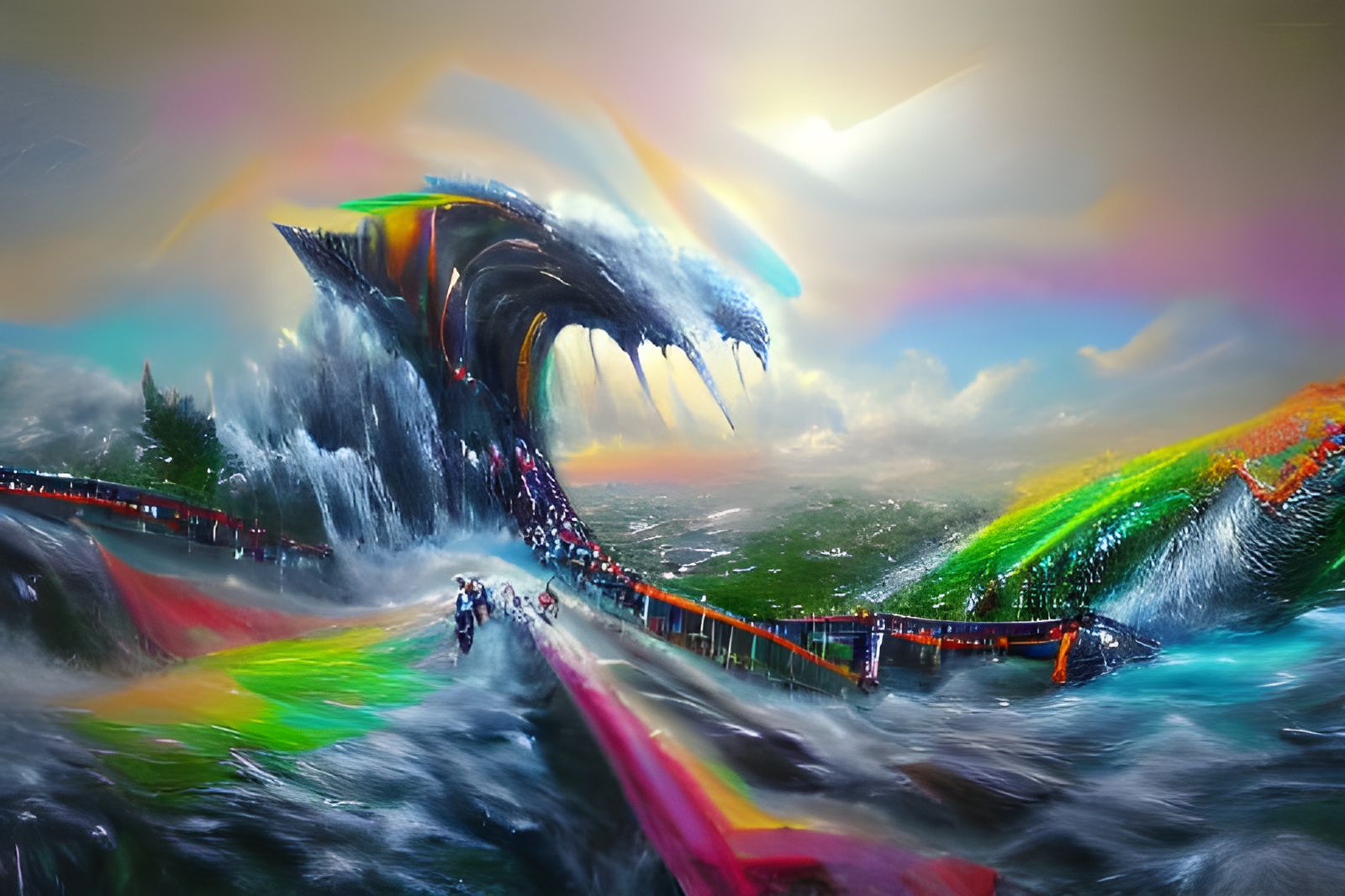 Rainbow Tidal Wave Oil Painting Concept Art