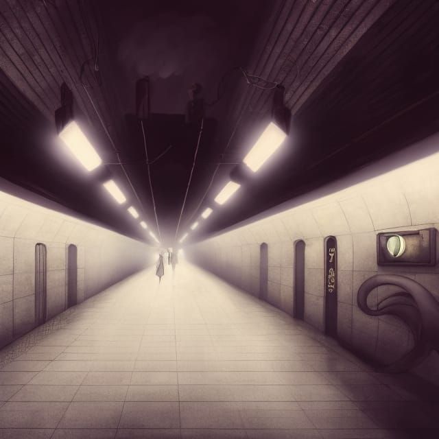 Eerie Empty Subway Station Illustration in Vibrant Colors
