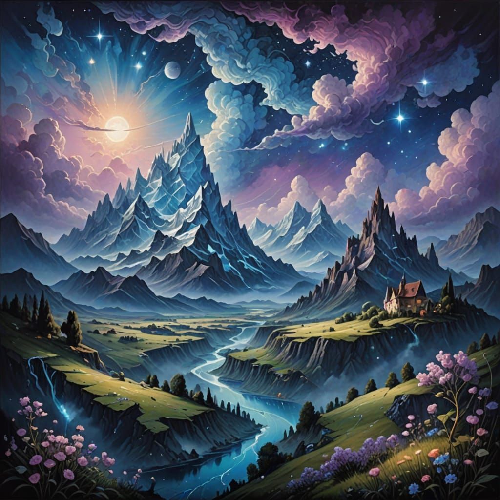 Surreal Cloud Alps Floating in Cosmic Expanse