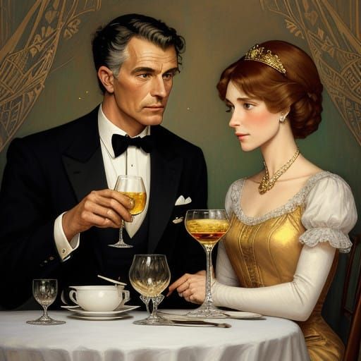 Elegant Couple Raise Glasses in Intimate Dinner Setting