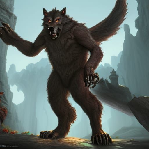 Detailed Werewolf Matte Painting in Fantasy Art Style