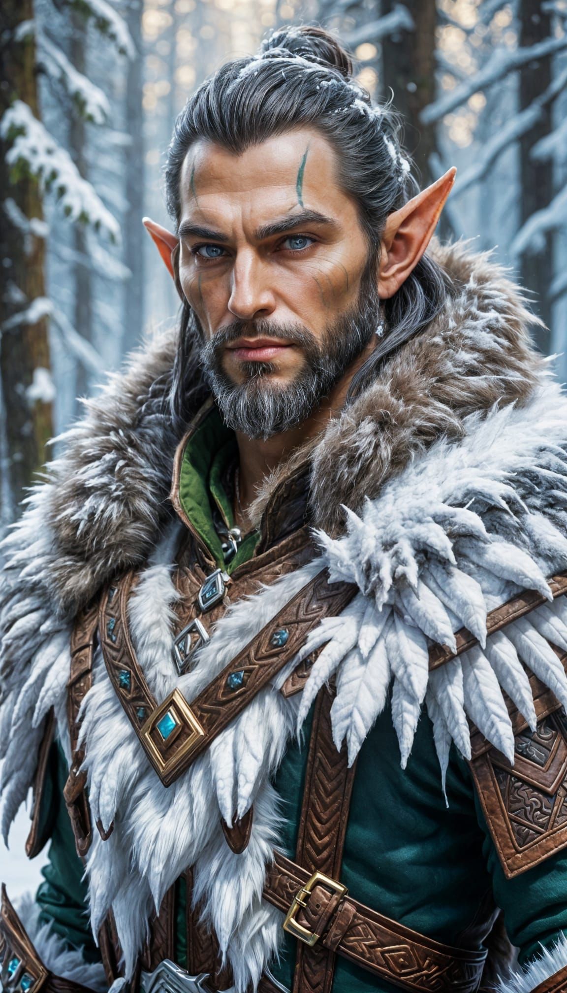 Hyperrealistic Furry Elf in Snowy Warcraft Style
