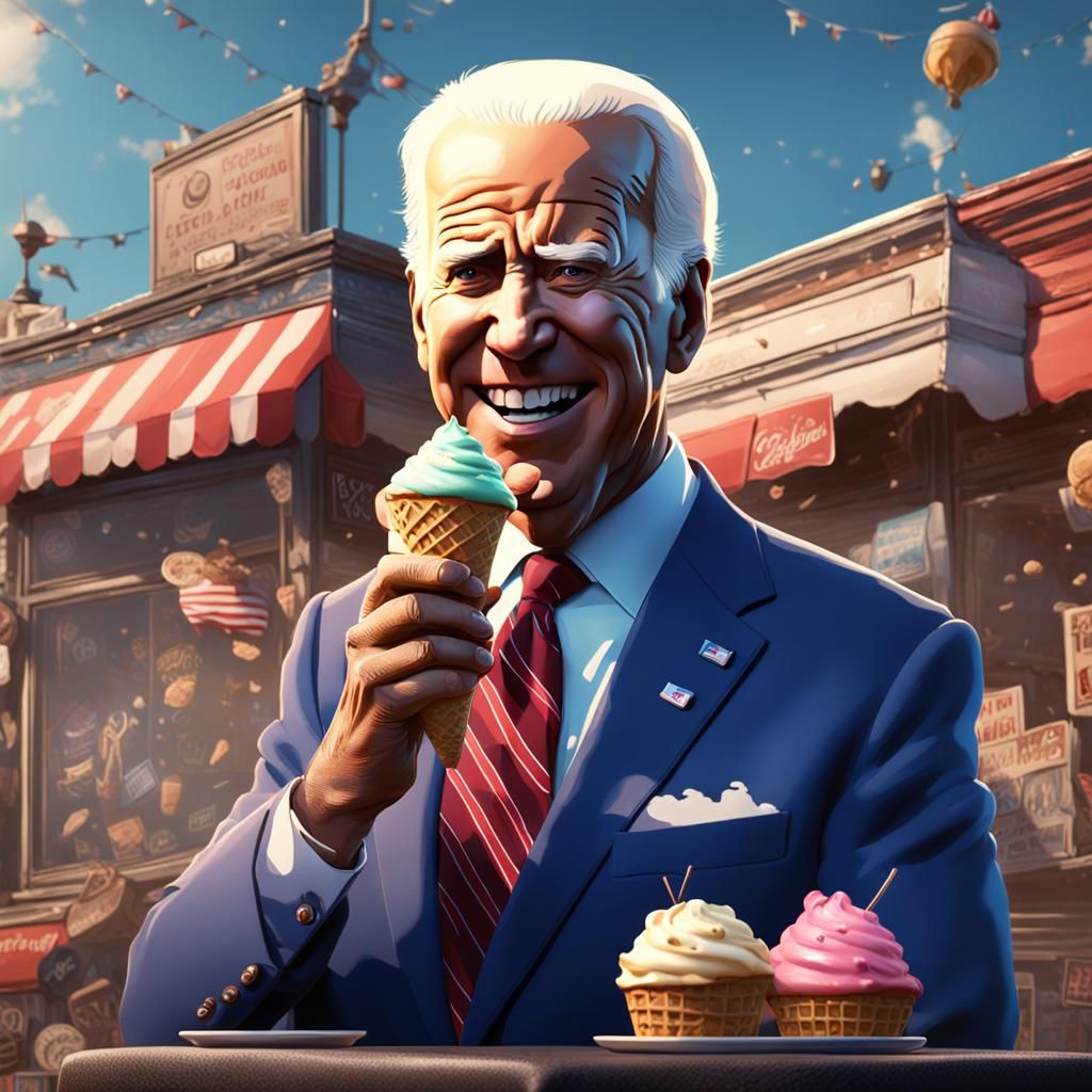 Biden Eating Ice Cream: Detailed Matte Painting