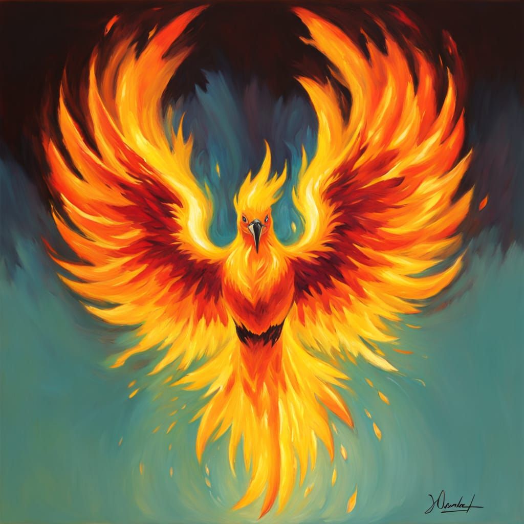 Vibrant Phoenix Erupts in Neo-Impressionist Splendor