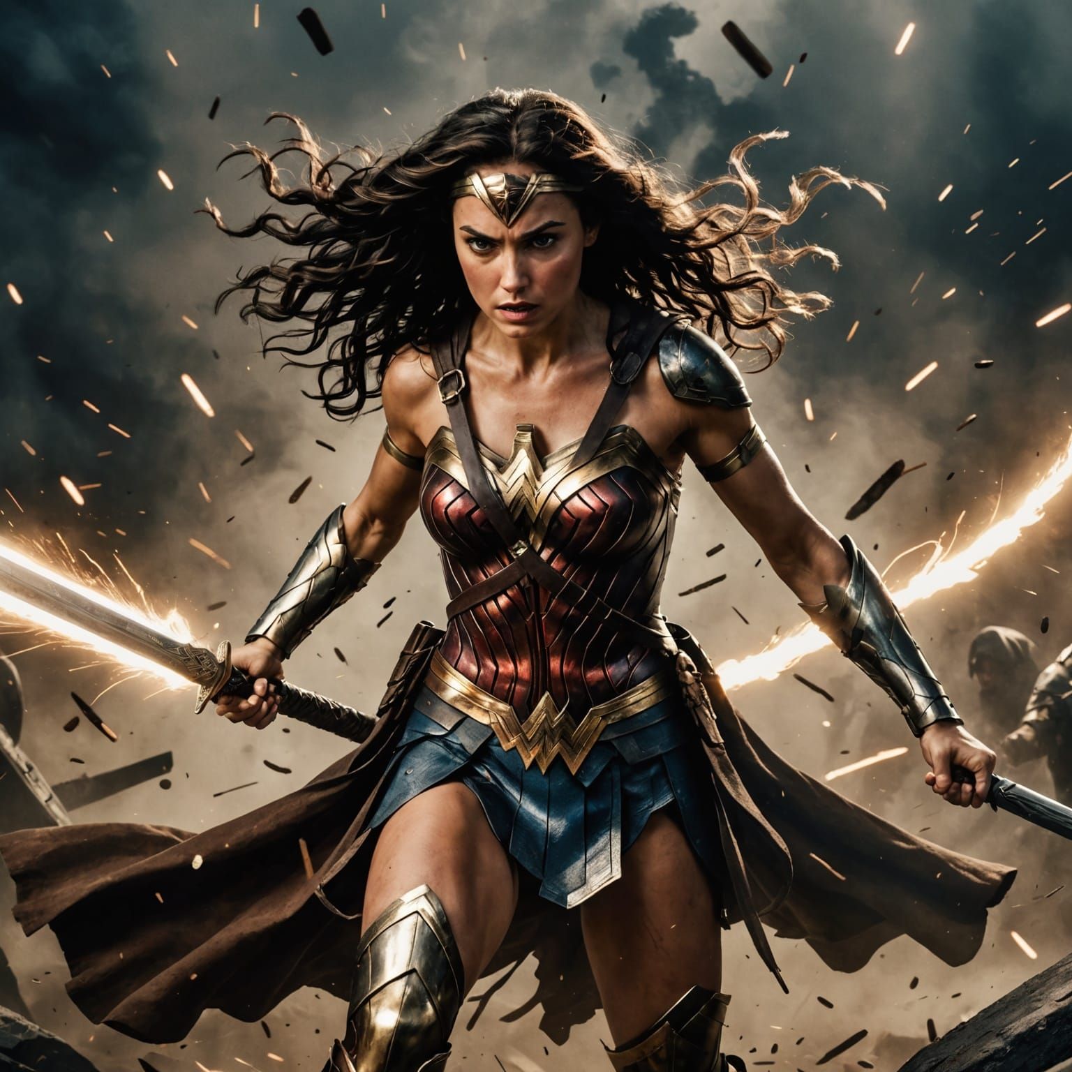 Epic Amazonian Warrior in Fierce Comic Book Style