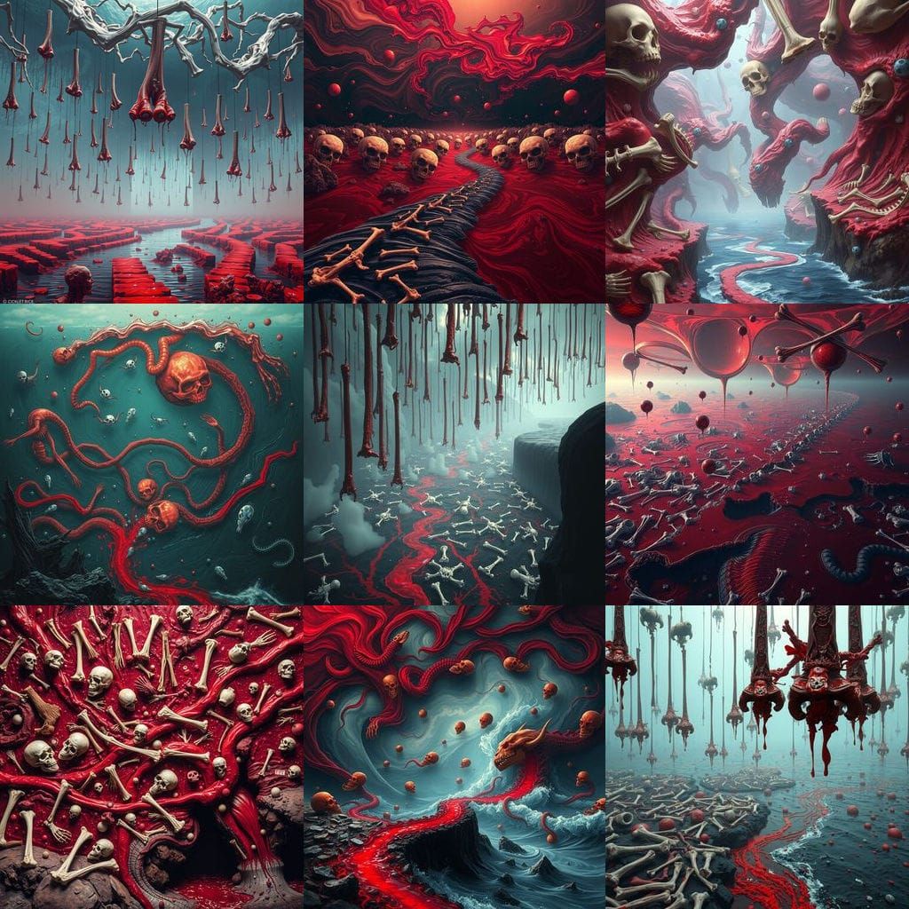 Surreal Blood Ocean with Bones