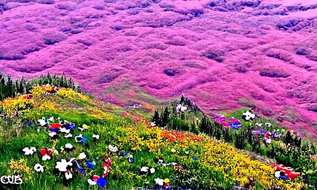 Beautiful flower meadow from atop a mountain