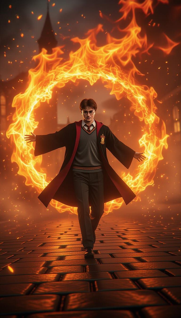 Harry Potter Engulfed in Fire Vortex
