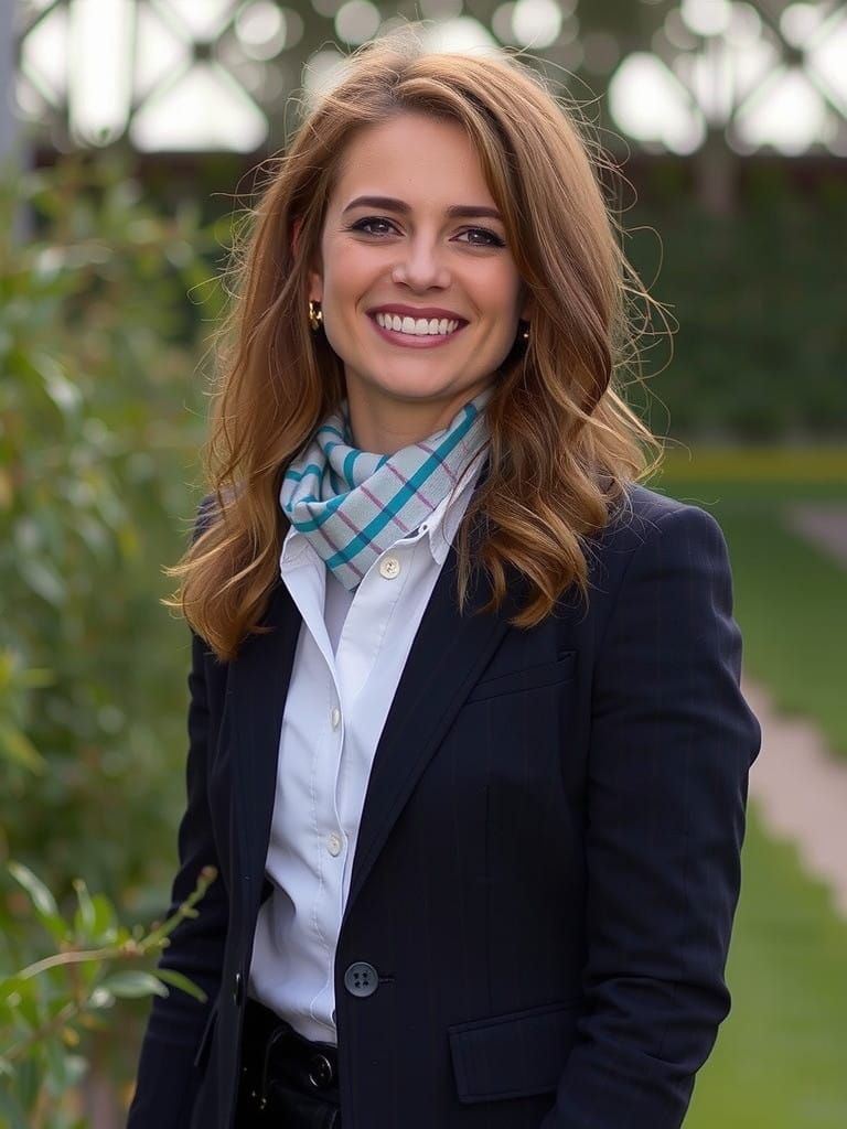 Elegant Iranian Woman in Pinstripe Business Suit