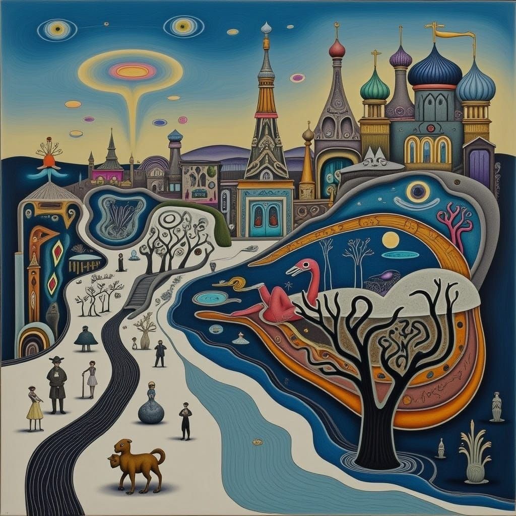 Moscow Cityscape in Folk-Art Style