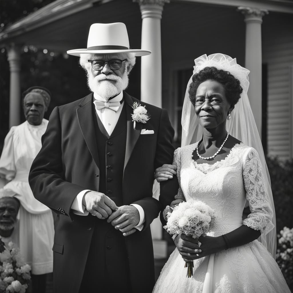 Iconic Mascots Marry in Grainy Plantation Portrait