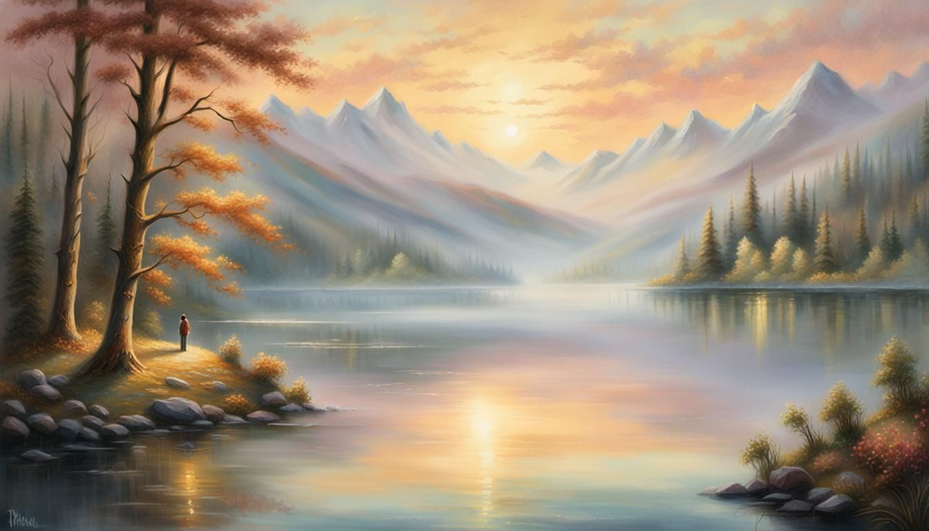 Lone Traveler at Golden Hour in Ethereal Light