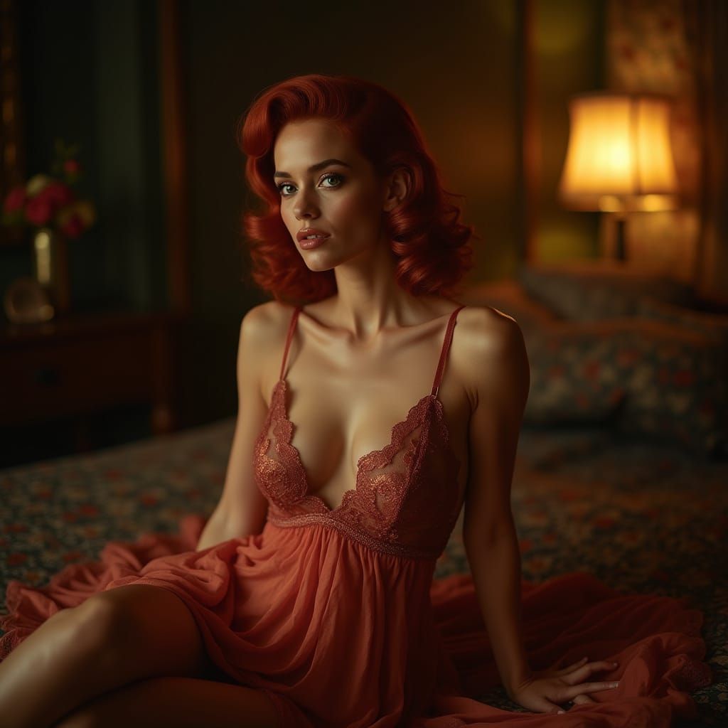 Latina Woman in 1950s Nightgown, Vintage Style