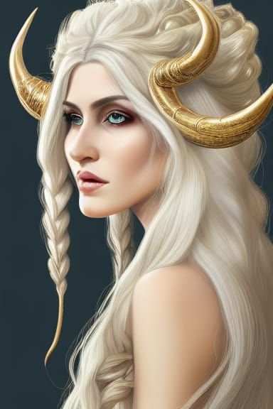 Elegant Horned Woman in Detailed Digital Painting