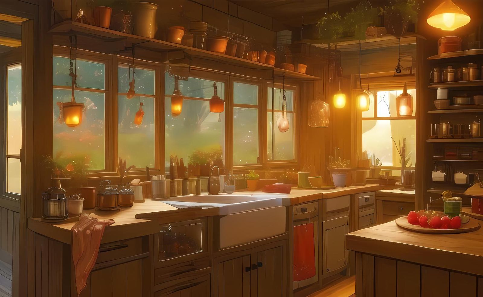 Cozy Bohemia Gypsy Kitchen with Herbs and Fairy Lights