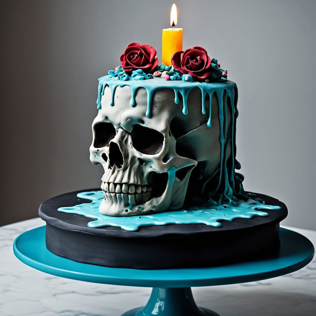 Macabre Skull Birthday Cake in Dali Style