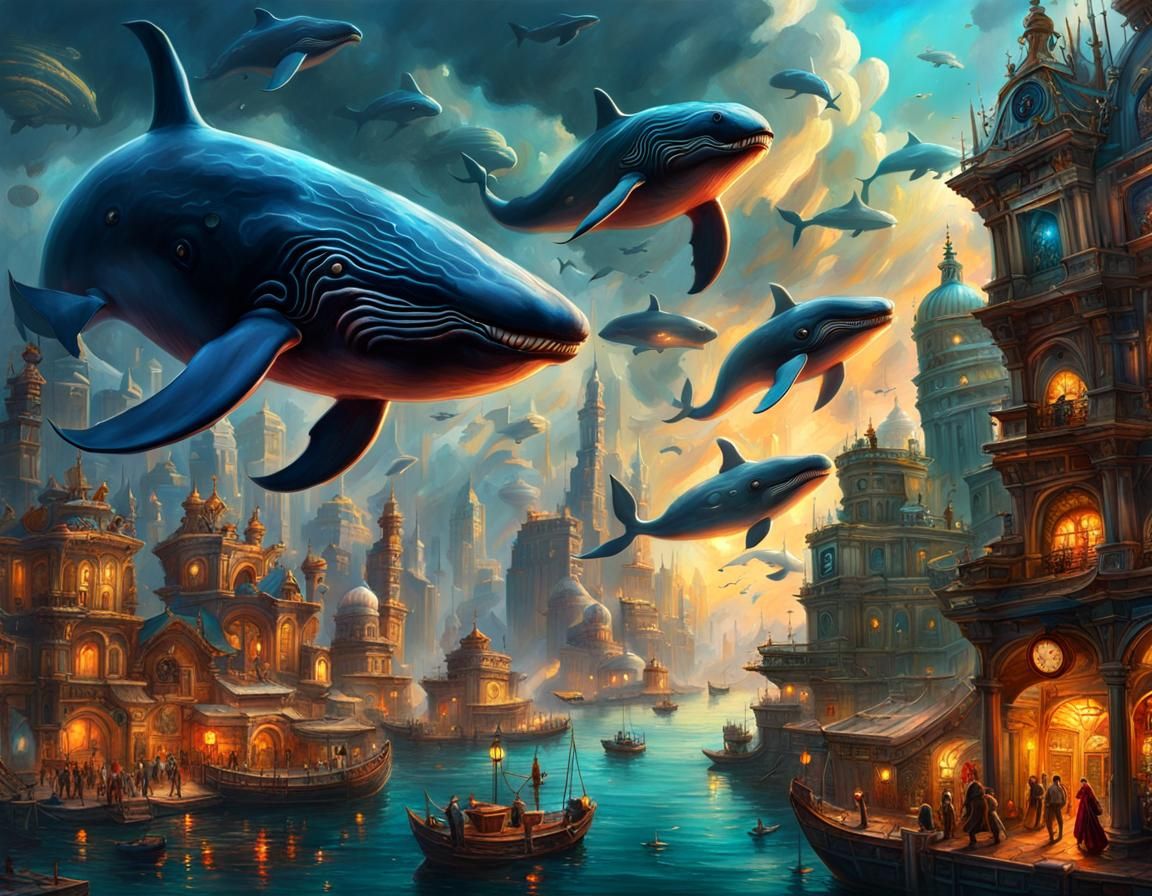 Flying Whales Bombarding a Terrified City