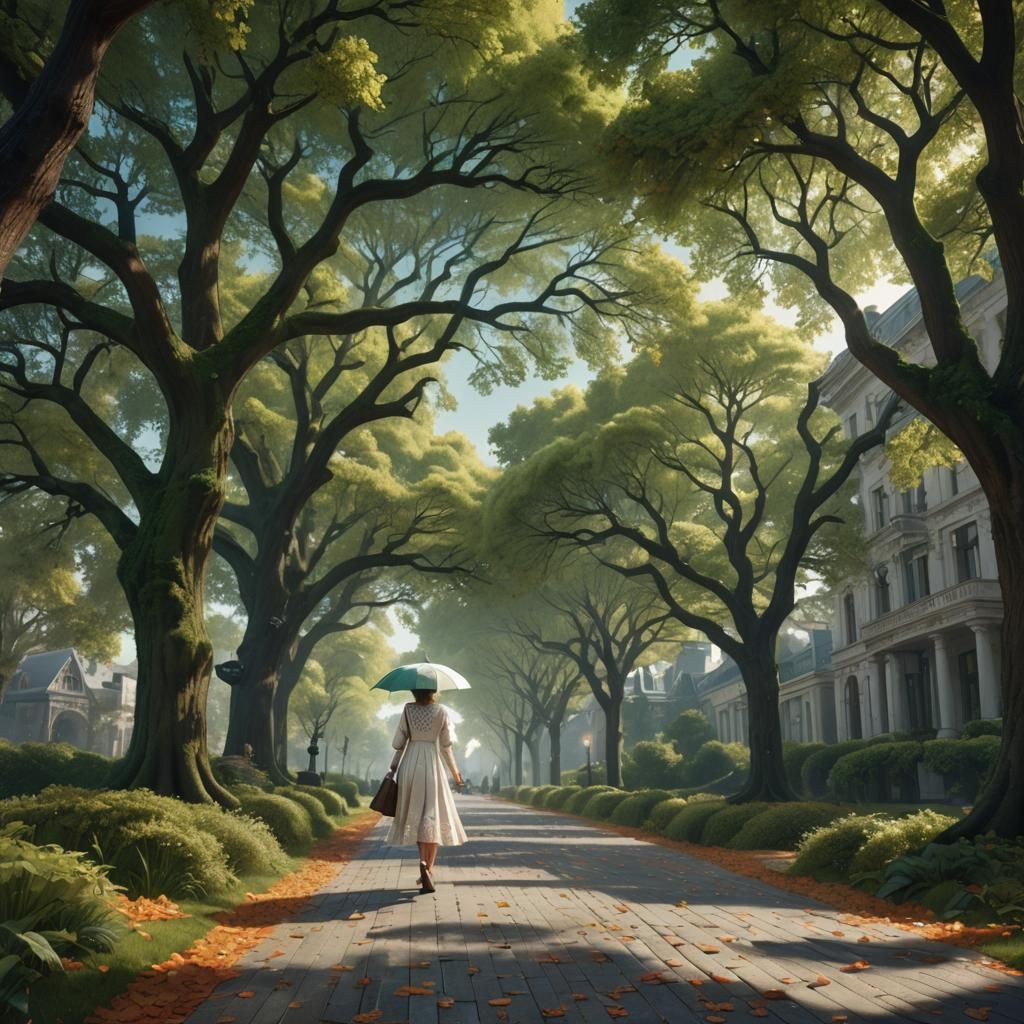 Bohemian Art Deco Garden Path with Woman