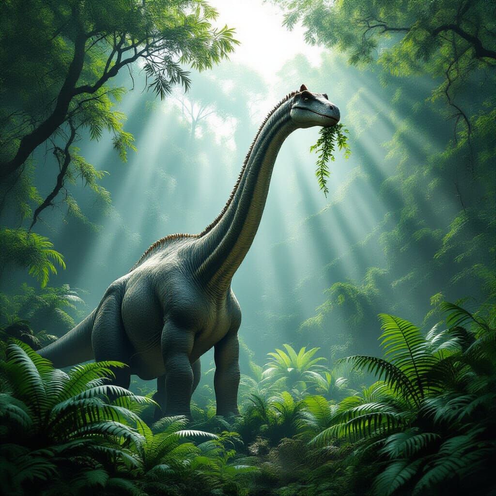 Towering Brachiosaurus in Prehistoric Jungle