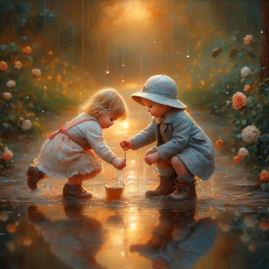 Whimsical Water's Edge: A Delicate Impression of Childhood W...