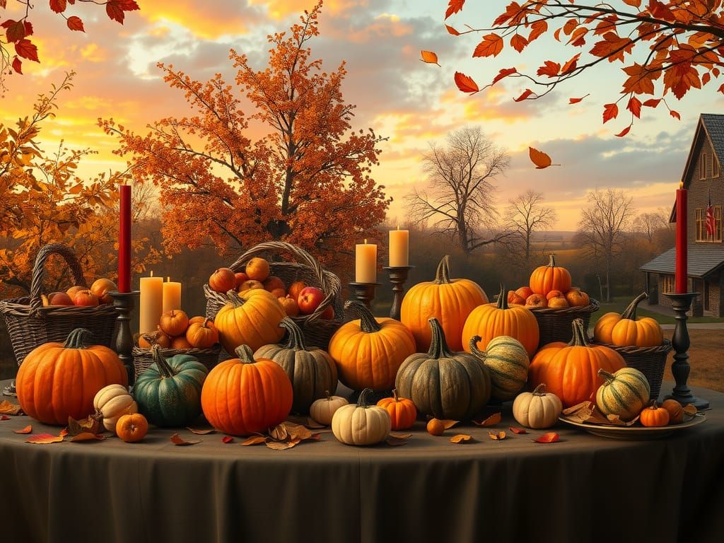 Festive Harvest Table Under Autumn Sky