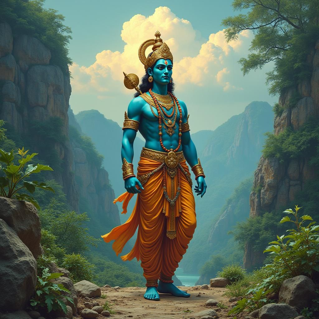 Lord Srikrishna in Vibrant Indian Landscape
