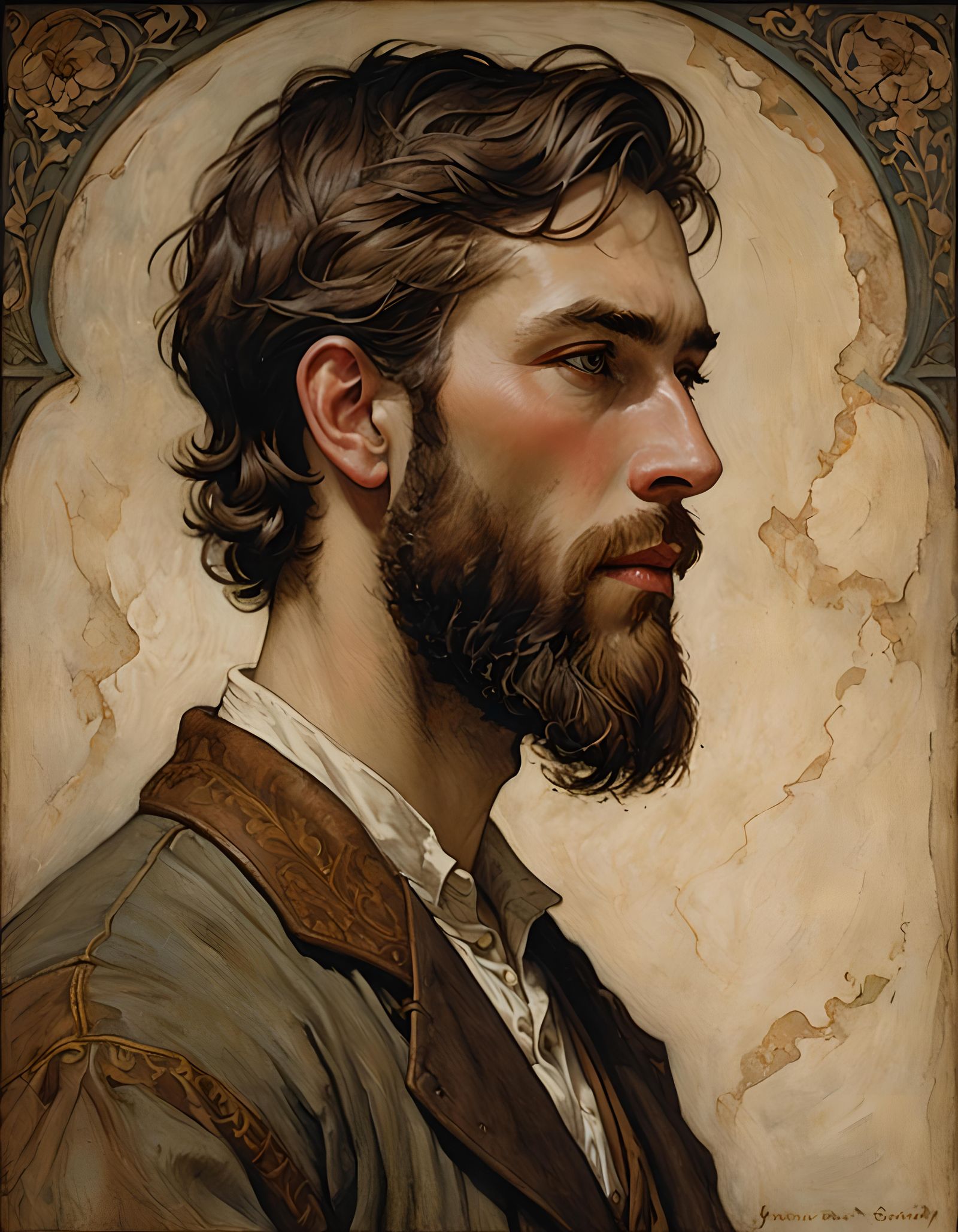 Noble Young Man Portrait in Art Nouveau Style