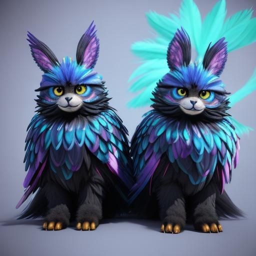 Two-Headed Feathered Beast with Sparkling Eyes