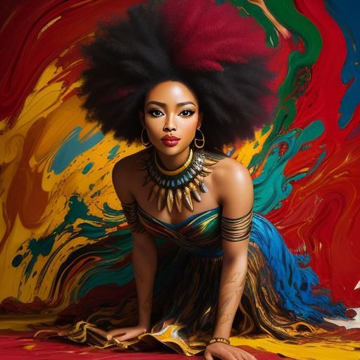 Abstract Expressionist Painting of Kneeling Woman