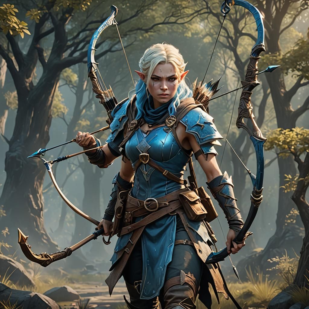 Air Genasi Ranger with Bow in Fantasy Art Style