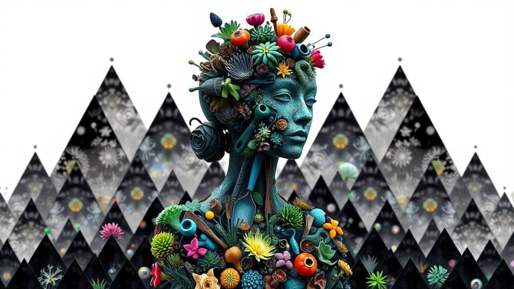 Surreal Goddess of Nature in a Cosmic Dance