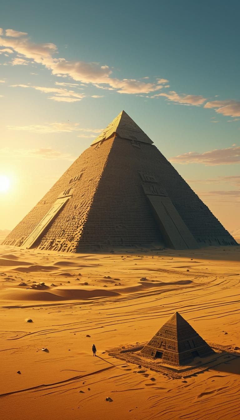 Horus Over Ancient Pyramid in Golden Hour