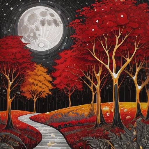 Moonlit Forest in Alcohol Ink Impasto Style