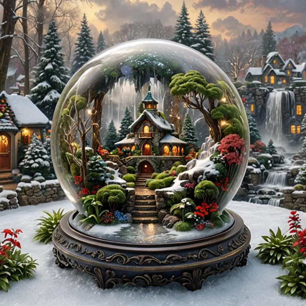 Waterfall Garden in Crystal Snow Globe