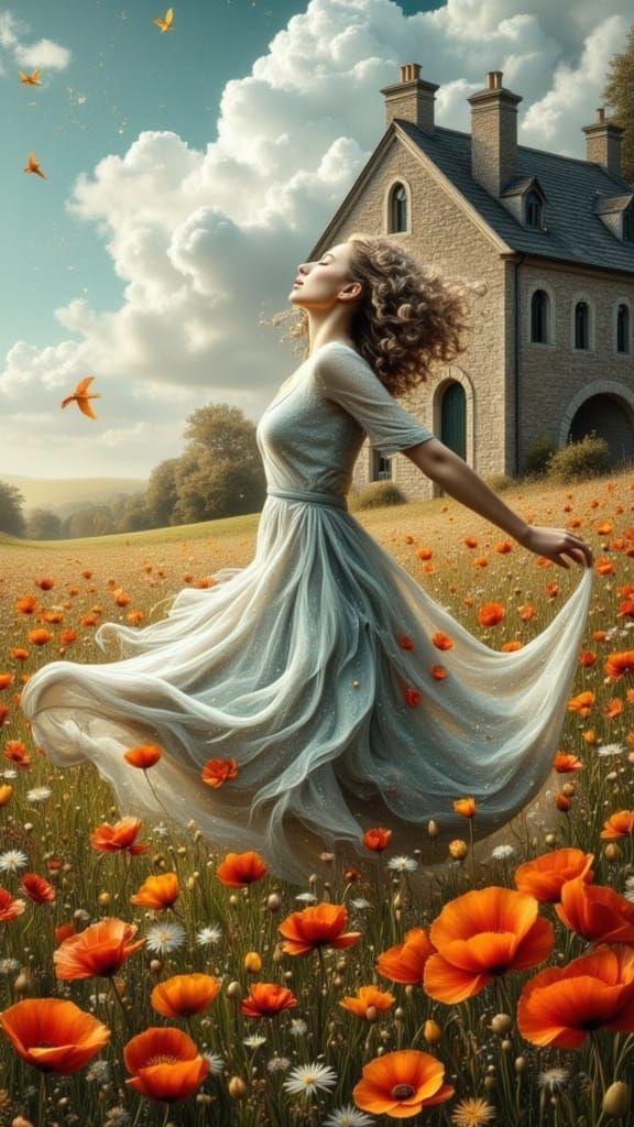 Poppy Field Dance: Serene Beauty and Joy