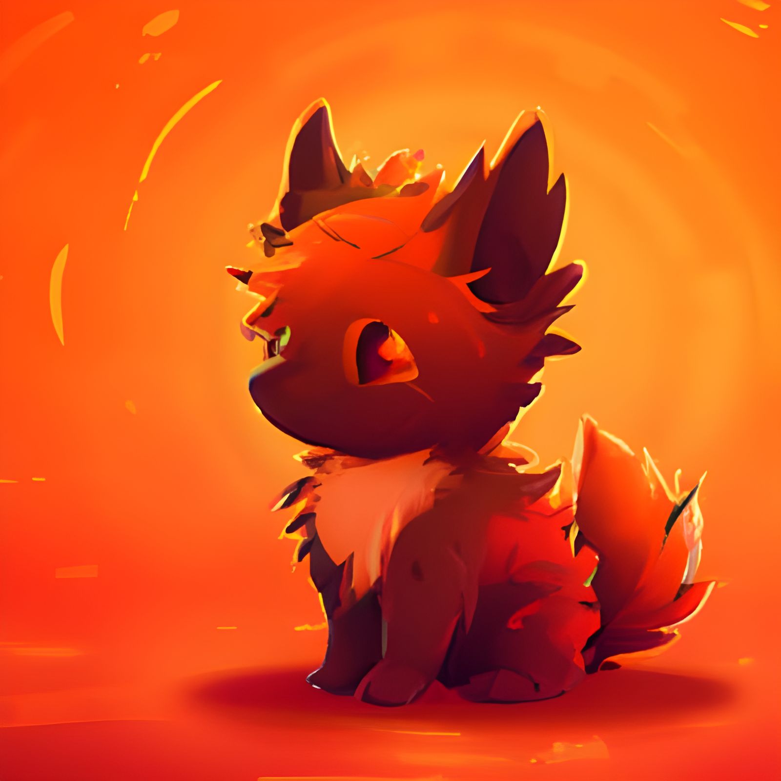 Adorable Fire Wolf Puppy in Kawaii Anime Style